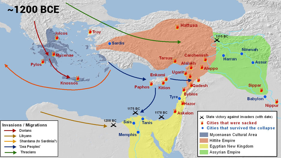 The "Bronze Age" lasted from around 3000 BC to around 1200 BC. Those cities that profited during this period experienced a long series of wars, upsets and famines at this time. 