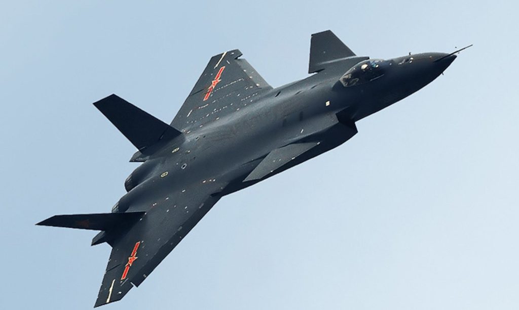 The Chinese J-20 fighter Jet. It is a fifth generation air superiority fighter with Chinese metamaterial "cloaking" technology.