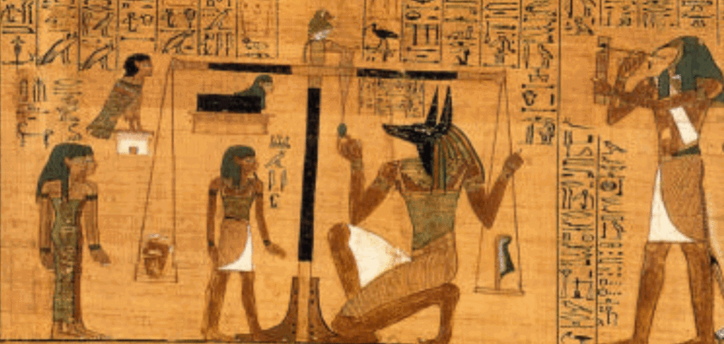 Egyptian painting, “The Judgment Scene,” as represented in the Book of the Dead.
