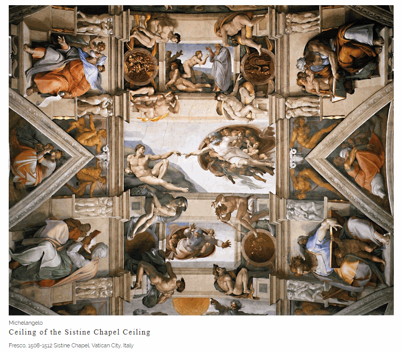 MichelangeloCeiling of the Sistine Chapel CeilingFresco, 1508-1512 Sistine Chapel, Vatican City, Italy