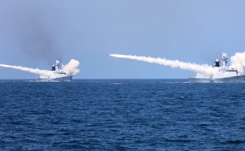 Chinese anti-carrier missiles beign test fired in the South China Sea off the Chinese coast.