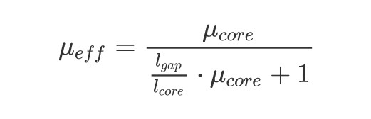 The equation is valid only for a simple magnetic circuit, made out of bulk material, for relative permeability if lcore >> lgap, and if µcore >> 1. 