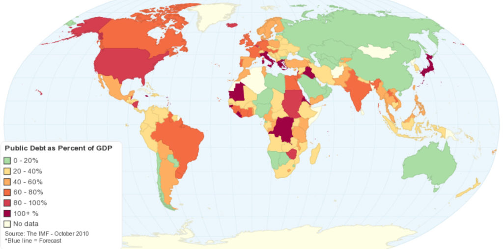 Map of national debt as a function of GDP.