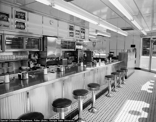 a lunch counter in a five and dime store