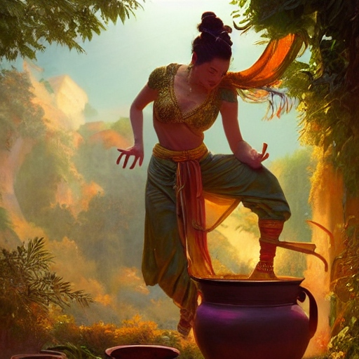 a genie getting up from a pot