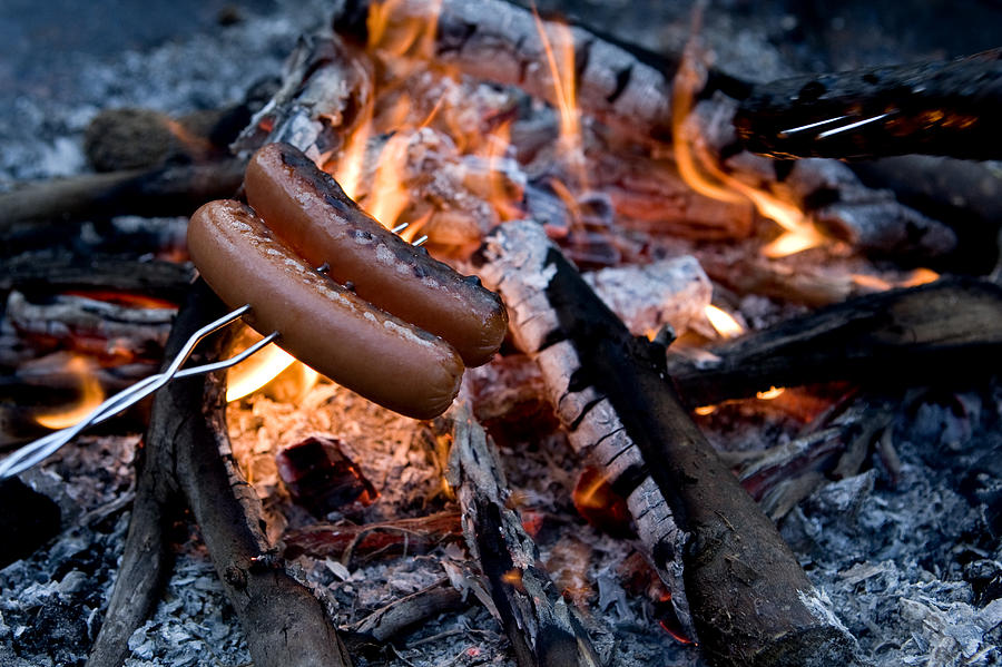 cooking hot dogs over a campfire tim laman