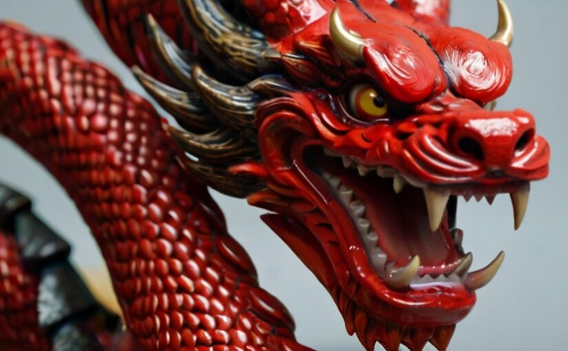 Default a Chinese dragon red color angry and in fury face clos 2