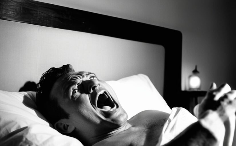 Default film noir man wakes up screaming in bed 3
