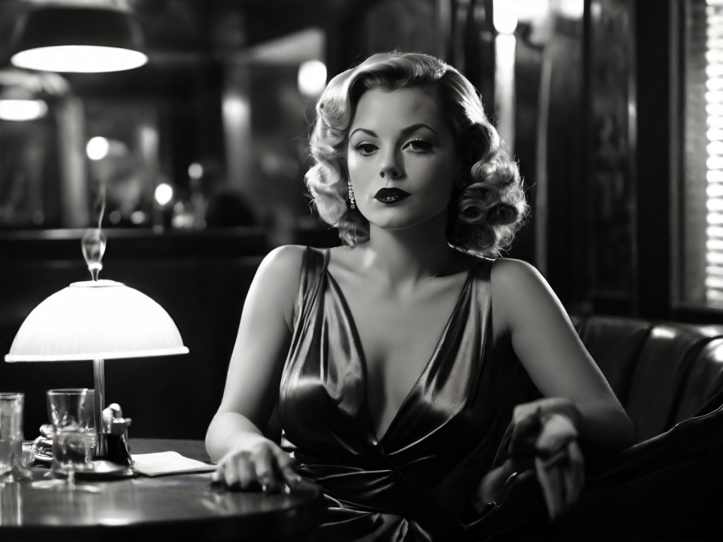 Default film noir scene beautiful woman in a slinky silk dres 3