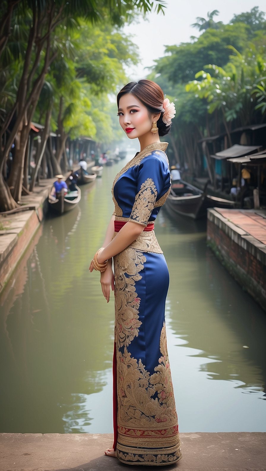 Default Beautiful thai woman wearing thai dress standing next 1