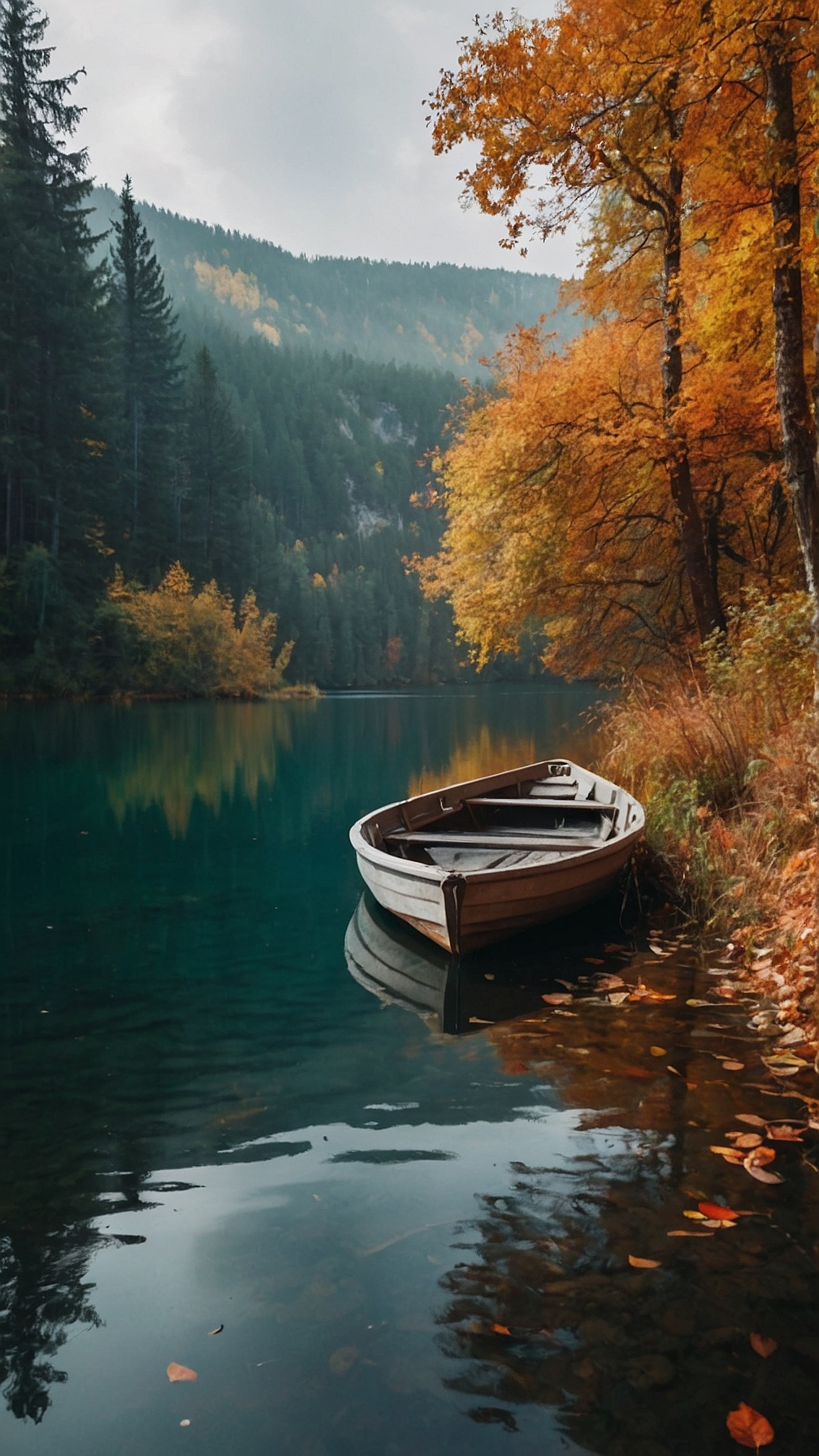 Default Colorful autumn landscapeNature backgroundBoat on the 3