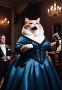 Default Fat cat wearing a formal gown singing opera 0