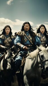 Default Genghis Khan and his daughters are depicted riding tog 3