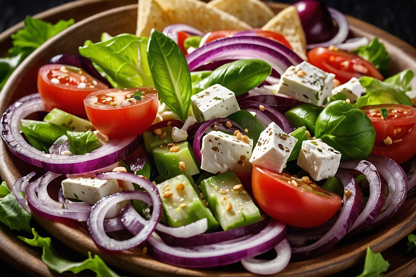 Default Greek Salad Platter with Freshly Sliced Red Onions 4