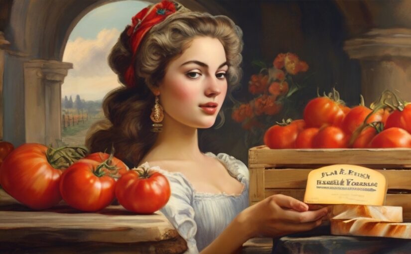 Default Imagine a Baroque box label for farm fresh tomatoes an 1