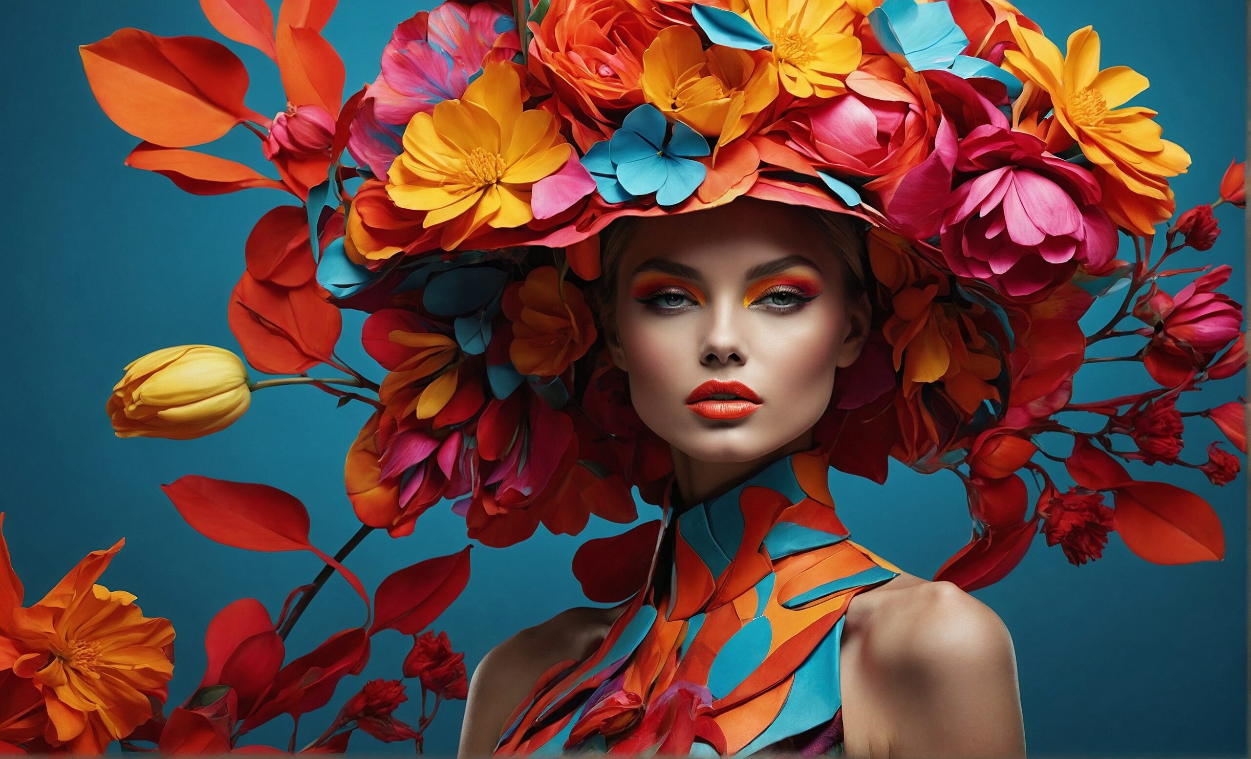 Default a woman in a colorful flower head dress in the style o 2 ed1d0ec2 d6b7 4149 bda8 4459a0ca167e 0