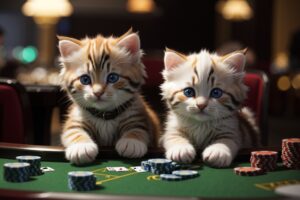 Default adorable kittens at a blackjack table playing 0