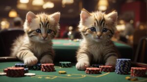 Default adorable kittens at a blackjack table playing 0(1)