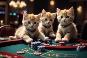 Default adorable kittens at a blackjack table playing 1