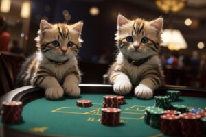 Default adorable kittens at a blackjack table playing 2