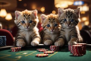 Default adorable kittens at a blackjack table playing 3