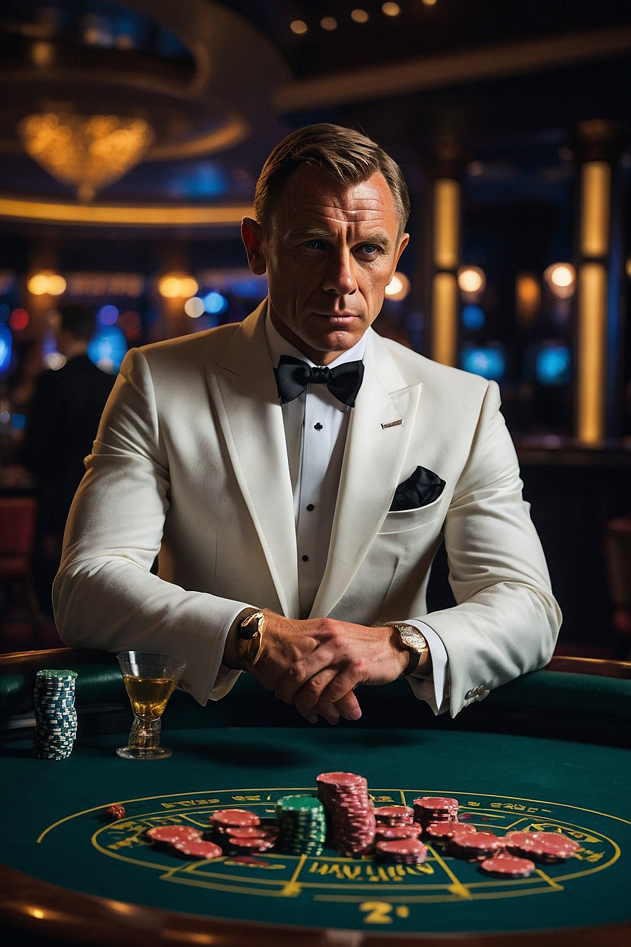 Default man like james bond in white suit holding martini in c 2