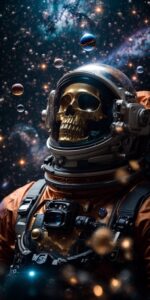 PhotoReal An astronaut turned into a skull floats in the abyss 1