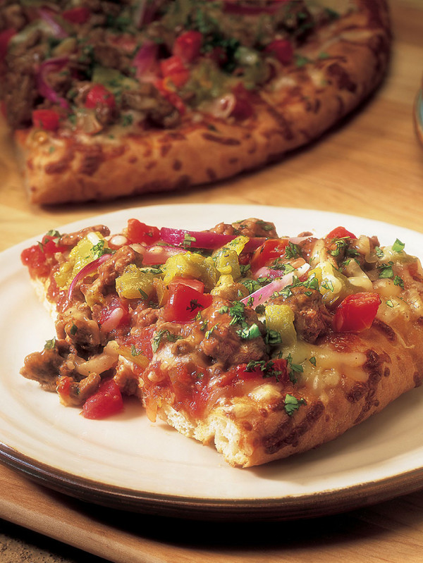 southwest beef and chile pizza vertical