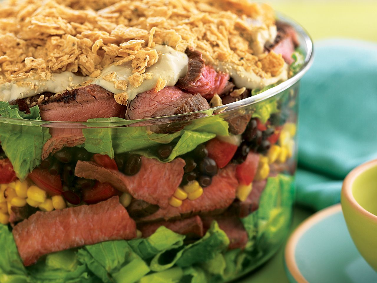 southwest steak and many layered salad square