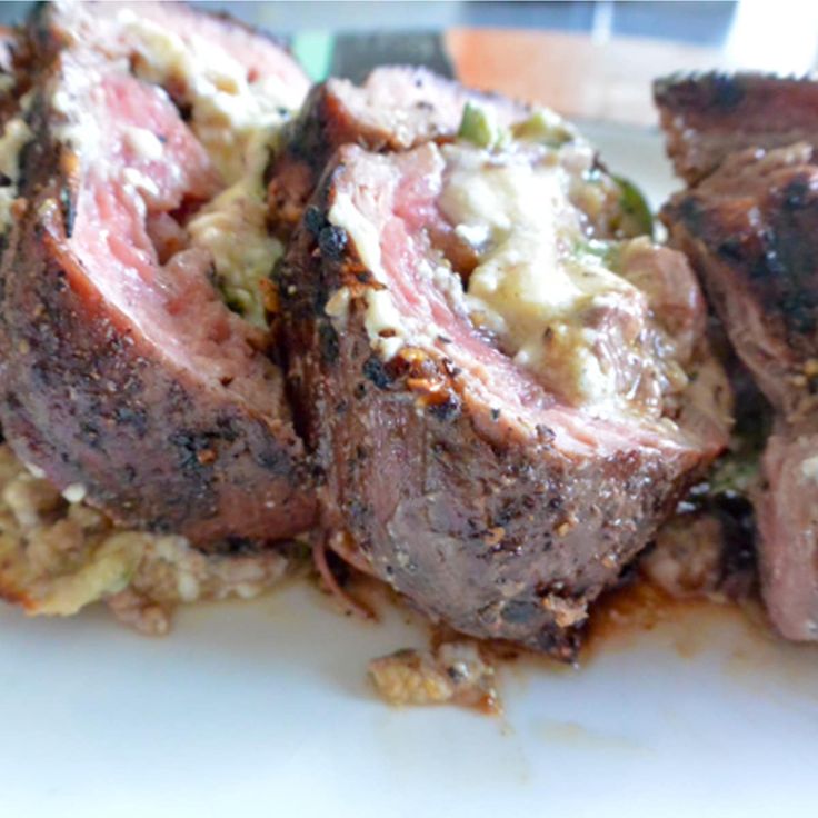 Grilled Flank Steak Stuffed with Blue Cheese and Serranos