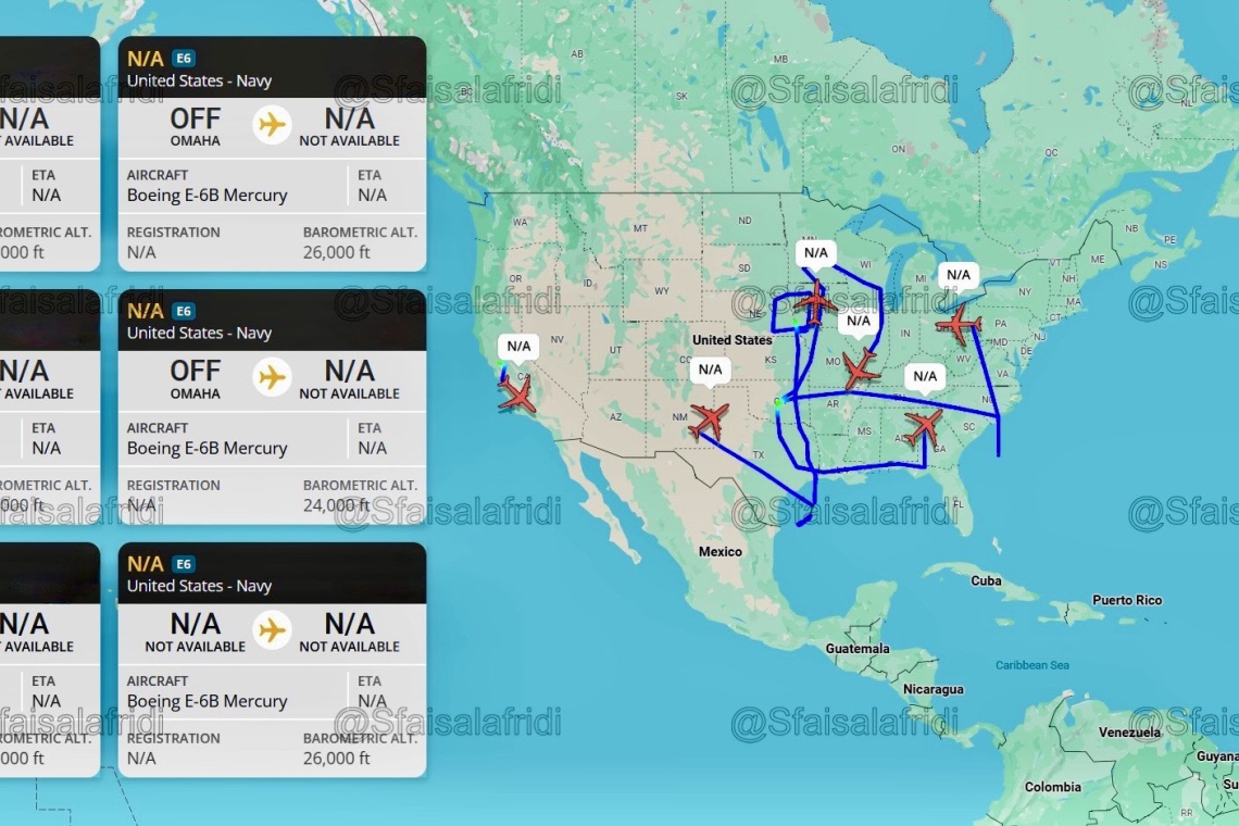 Six E6 B Mercury Nuke Command Planes Airborne over CONUS large