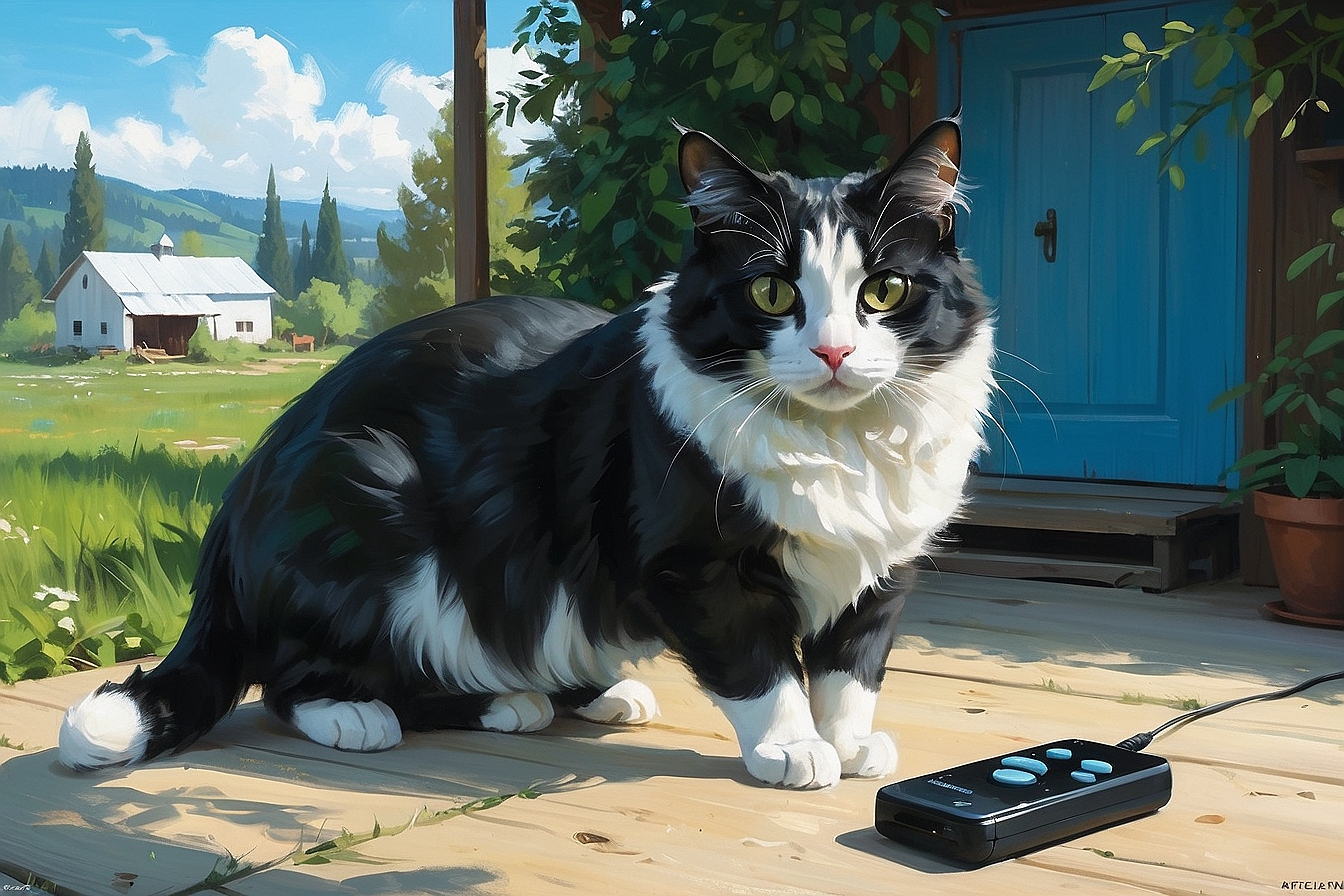 AlbedoBase XL a black and white cat with a remote control the 3
