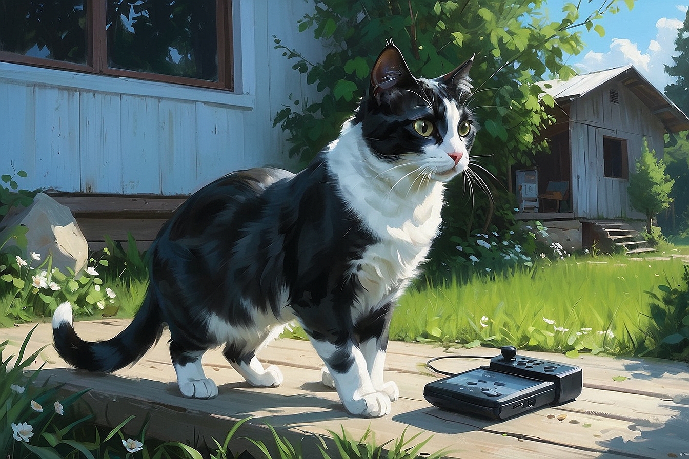 AlbedoBase XL a black and white cat with a remote control the 4