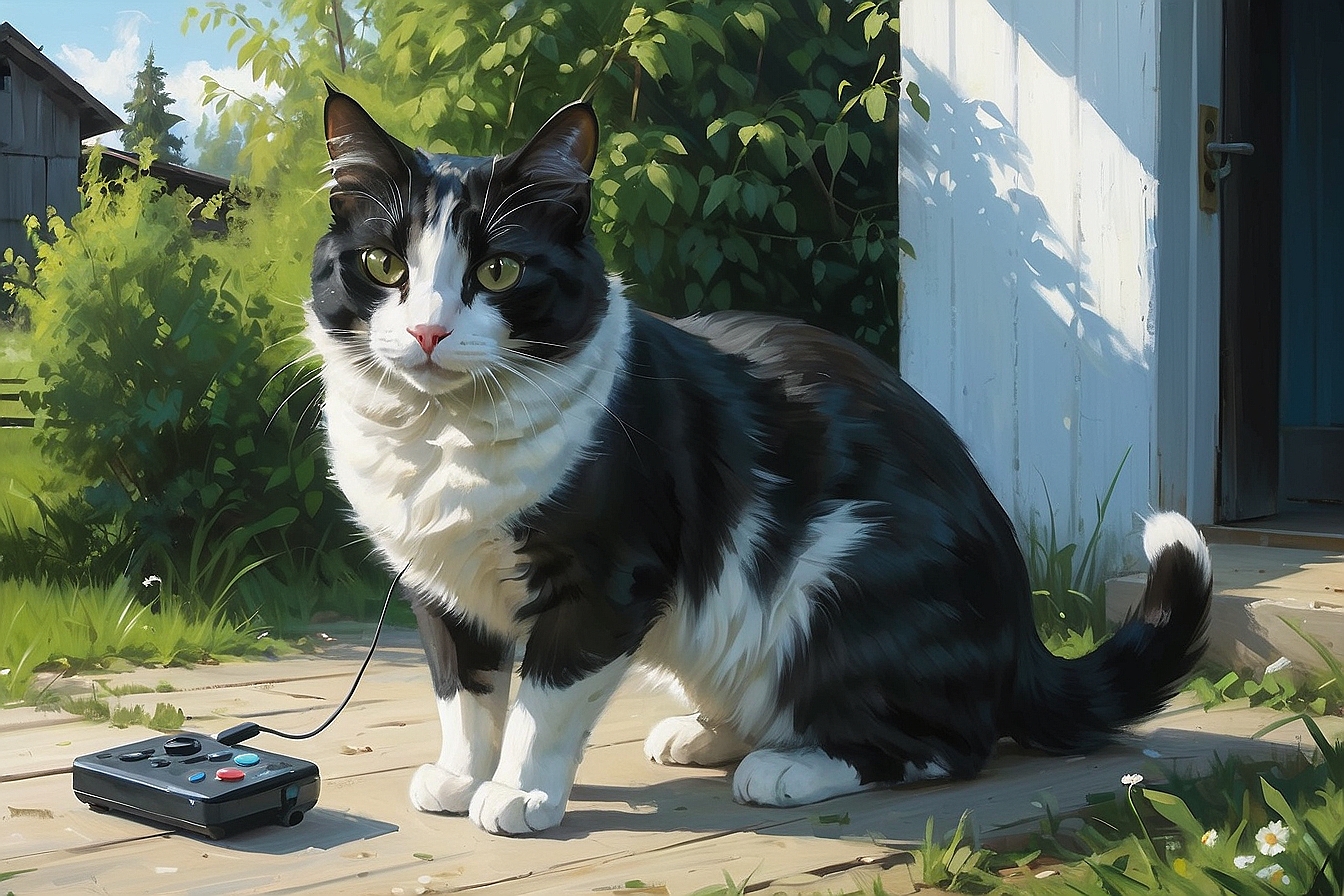 AlbedoBase XL a black and white cat with a remote control the 5