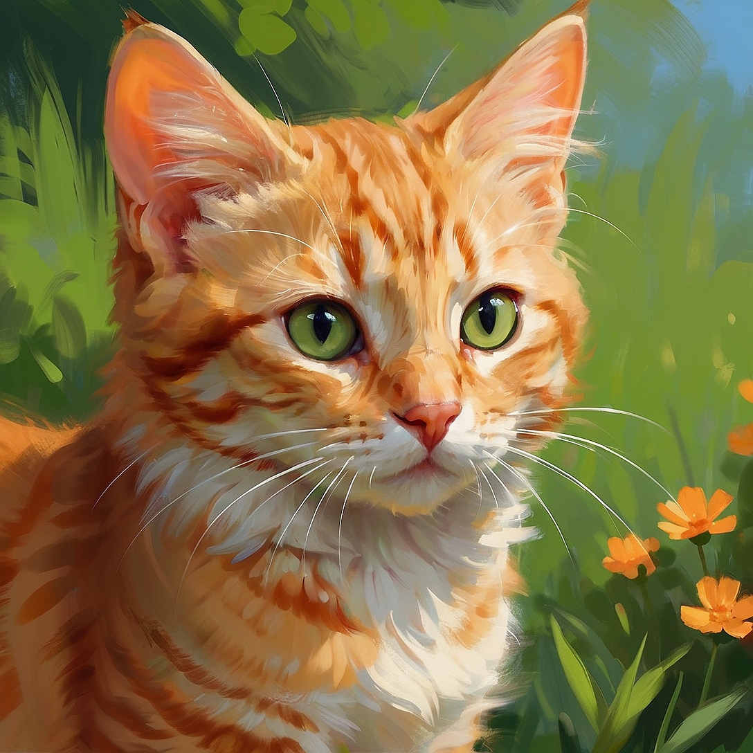 AlbedoBase XL a bright eyed orange striped kitten close up 1