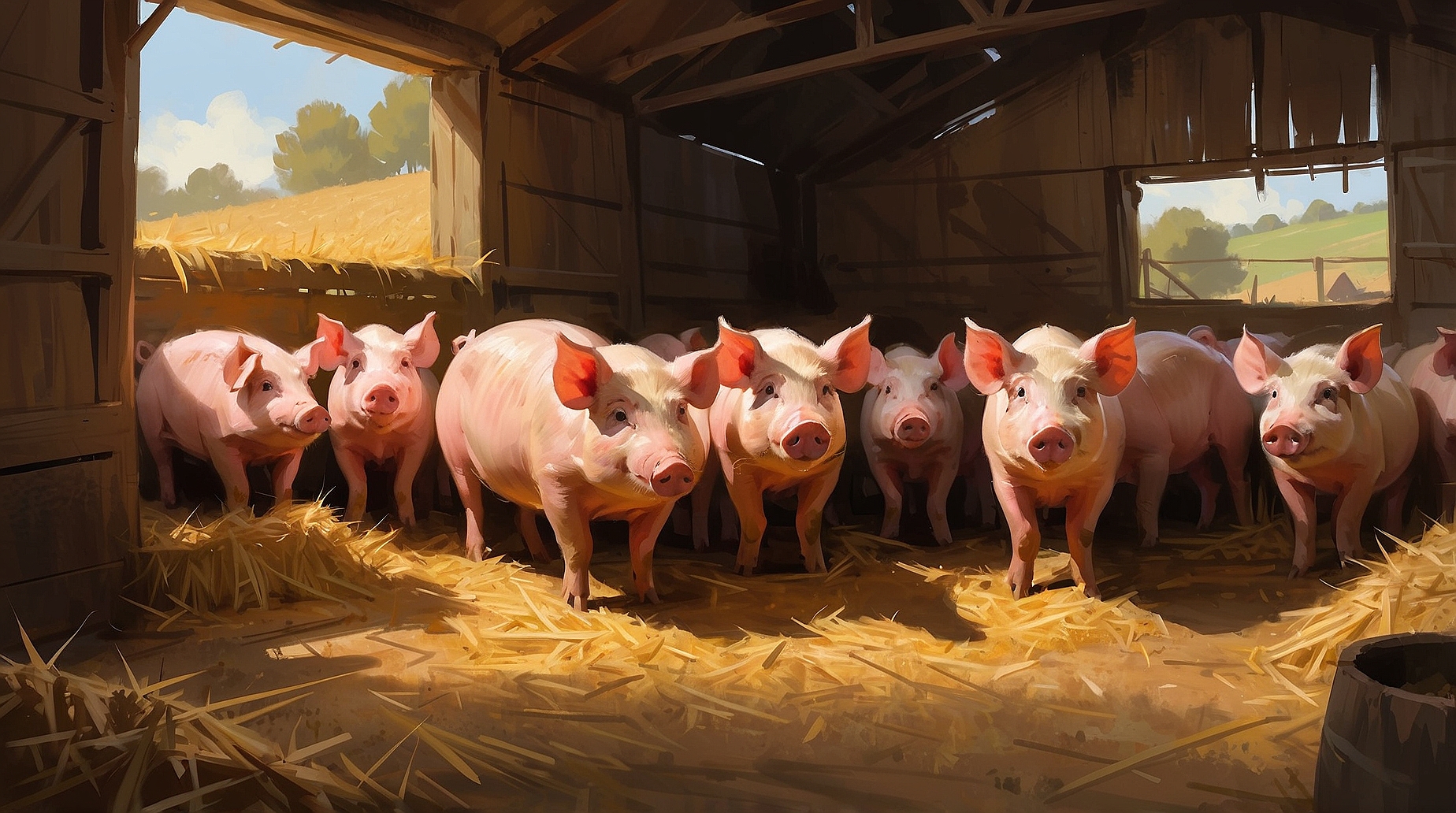 AlbedoBase XL a bunch of pigs in the barn plotting talking eat 1