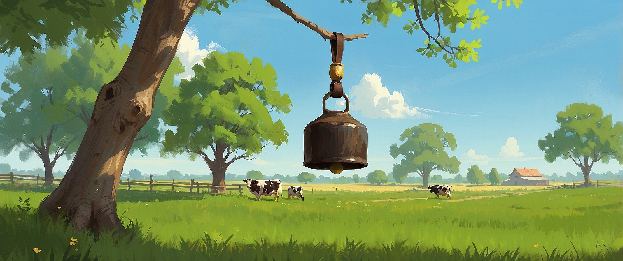 AlbedoBase XL a cow bell hanging from a tree branch in a farm 0