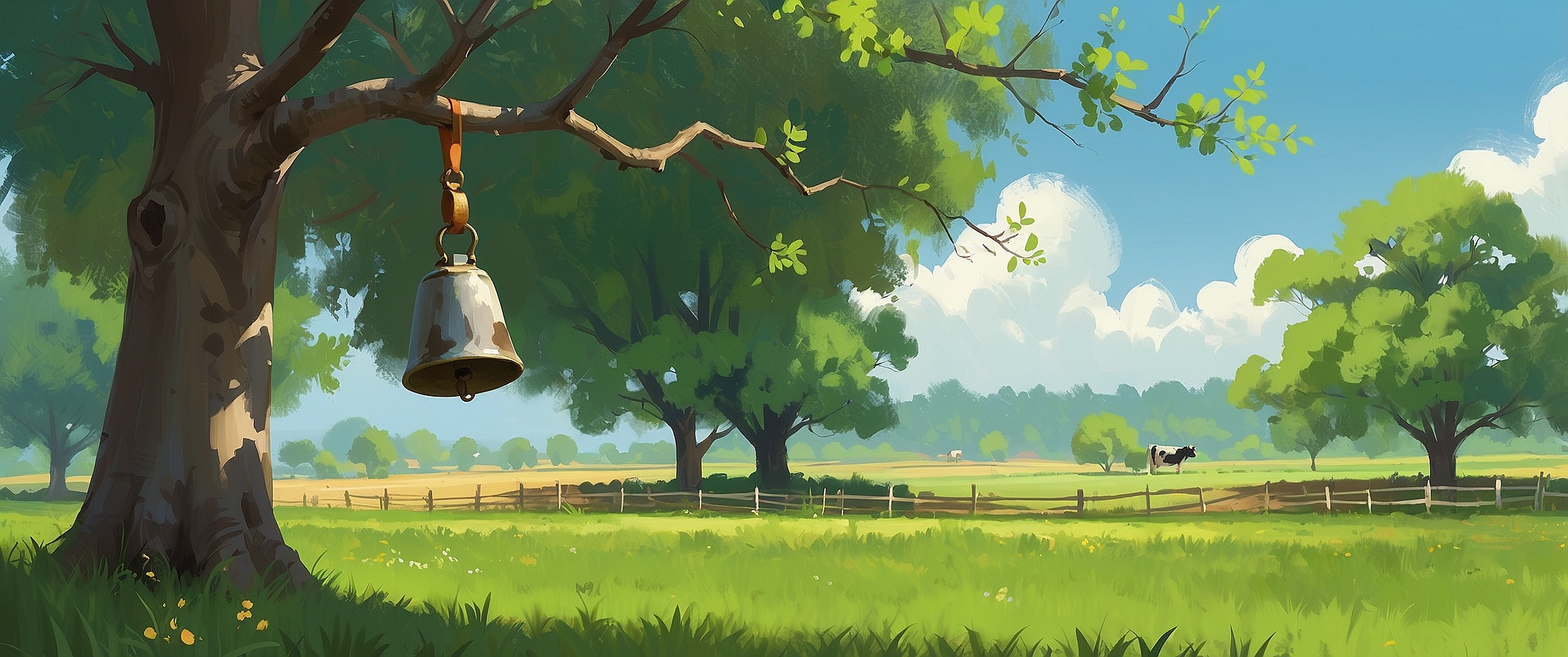 AlbedoBase XL a cow bell hanging from a tree branch in a farm 2