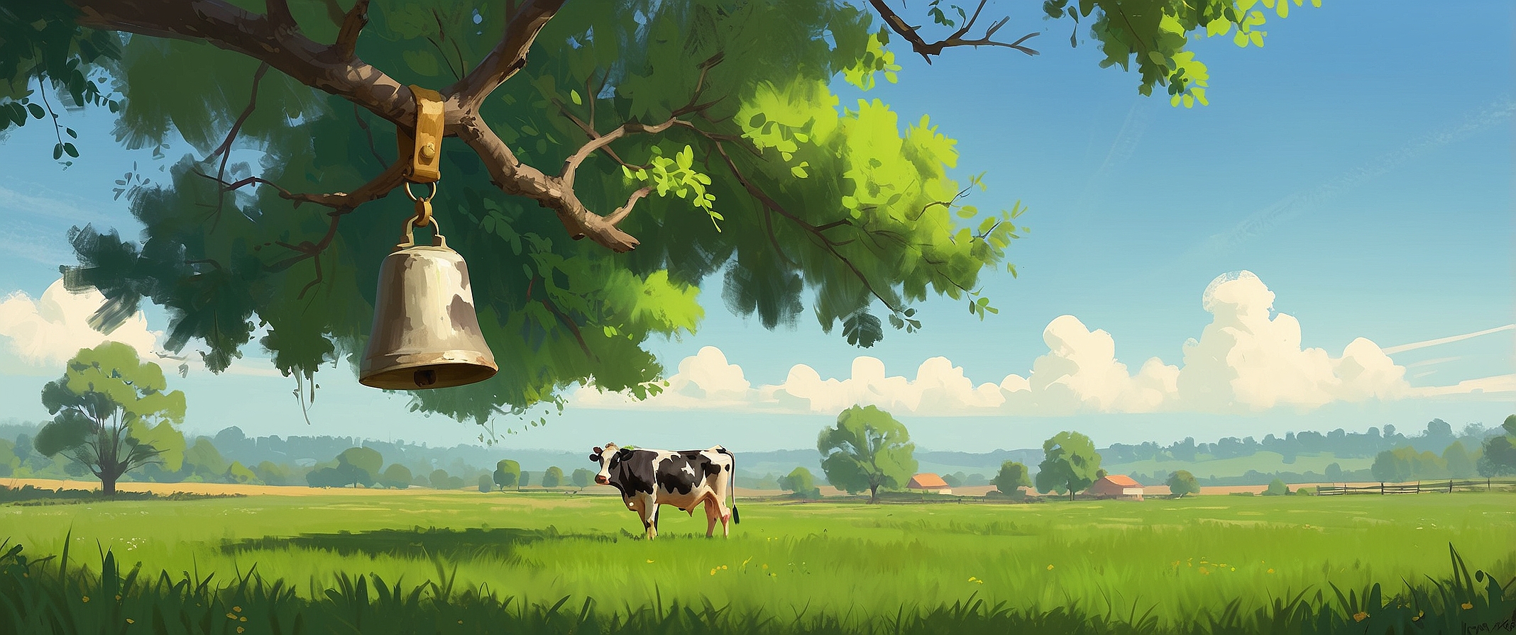 AlbedoBase XL a cow bell hanging from a tree branch in a farm 3