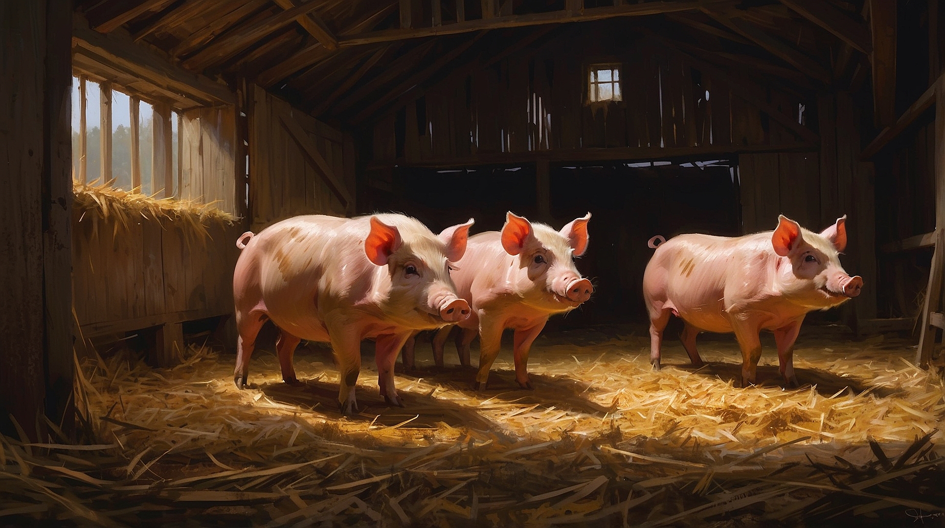 AlbedoBase XL a four pigs in the barn plotting talking eating 0