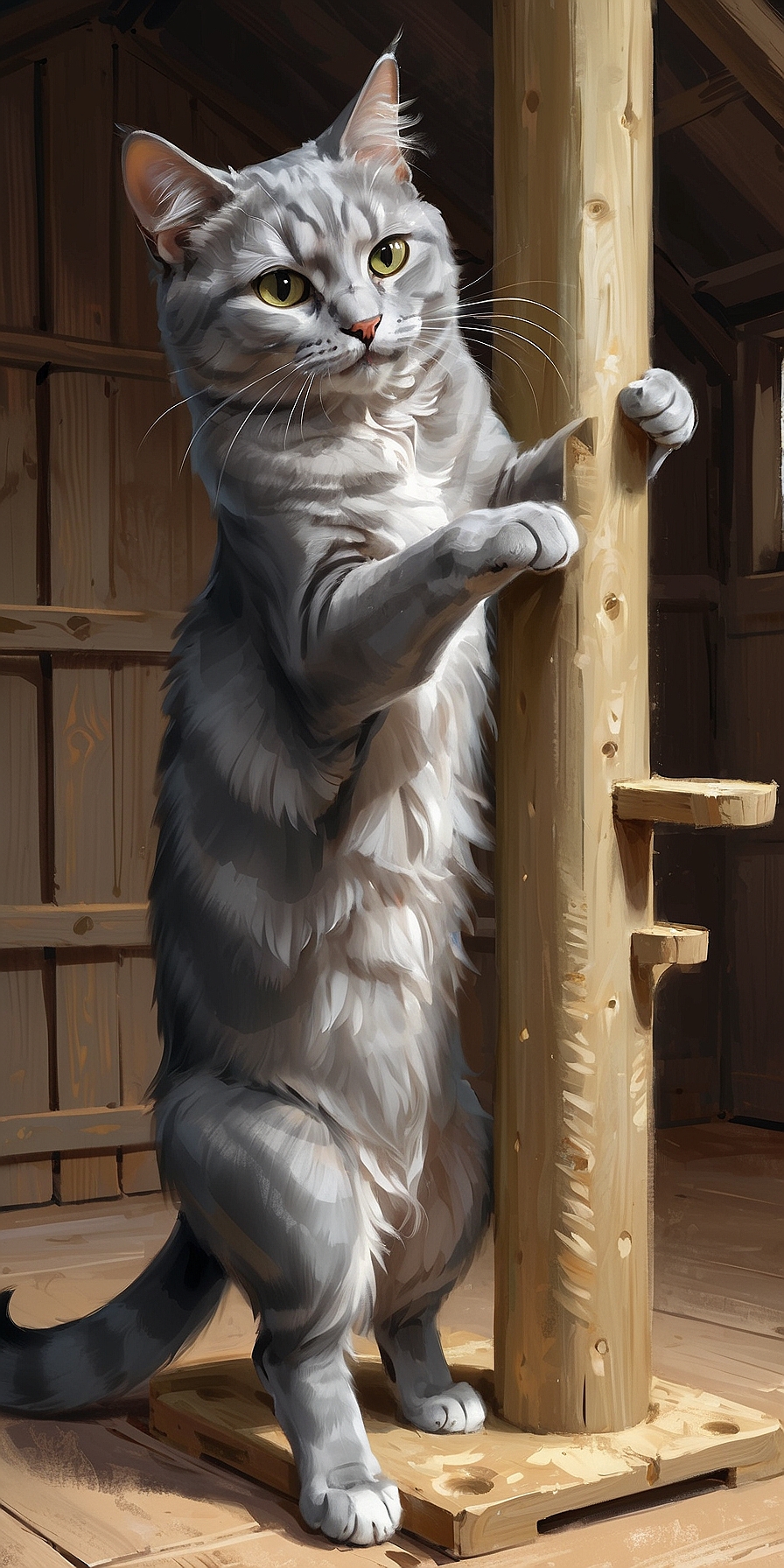 AlbedoBase XL a grey cat is scratching on a household scratchi 0