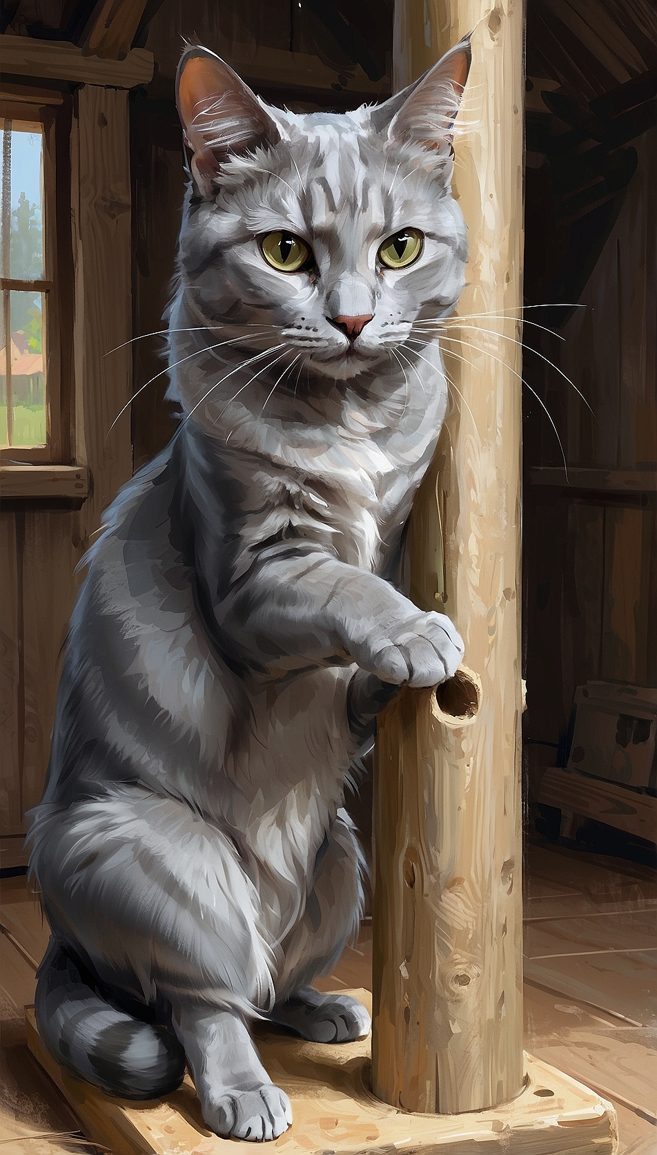 AlbedoBase XL a grey cat is scratching on a household scratchi 0(1)