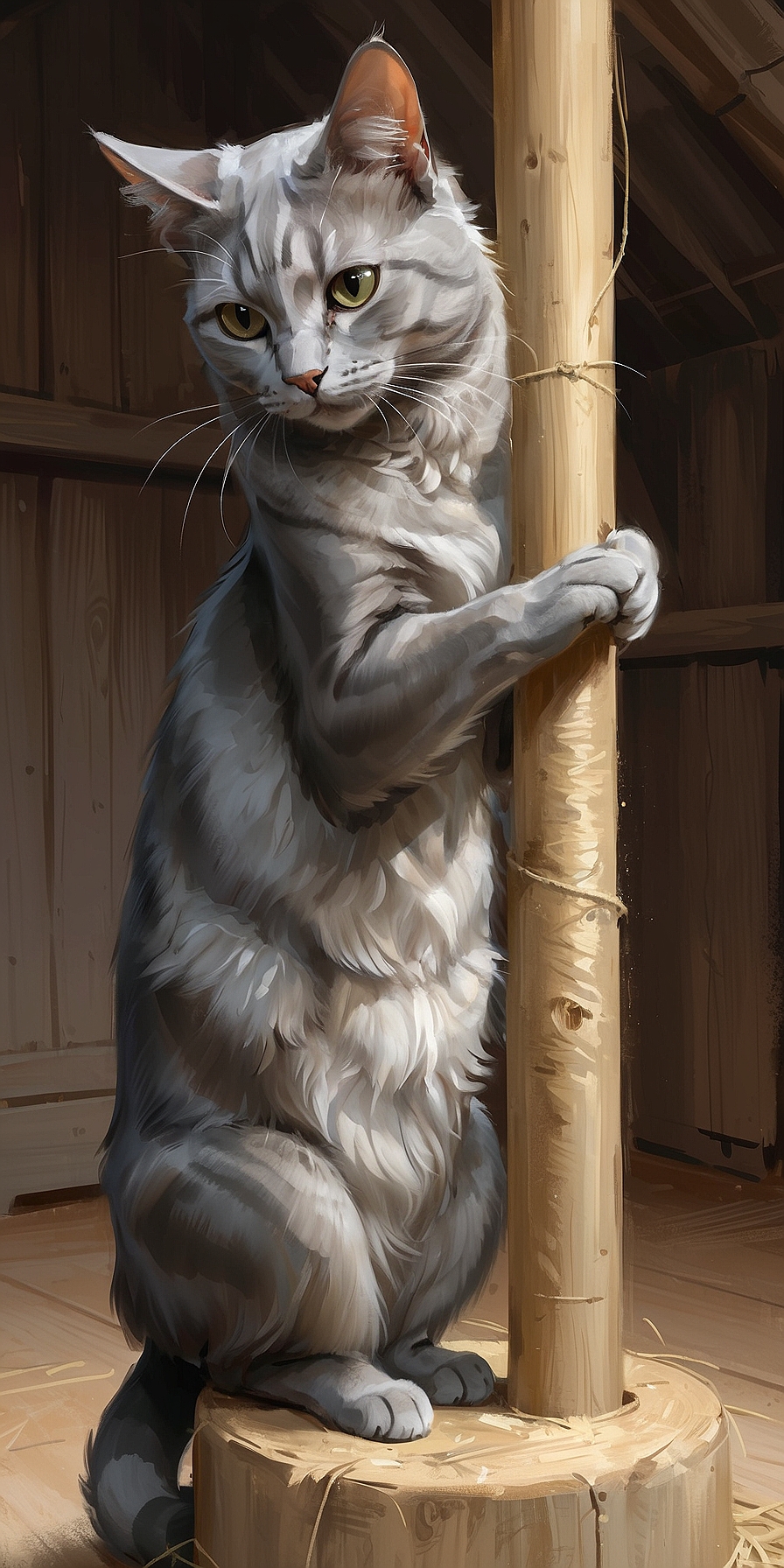 AlbedoBase XL a grey cat is scratching on a household scratchi 1