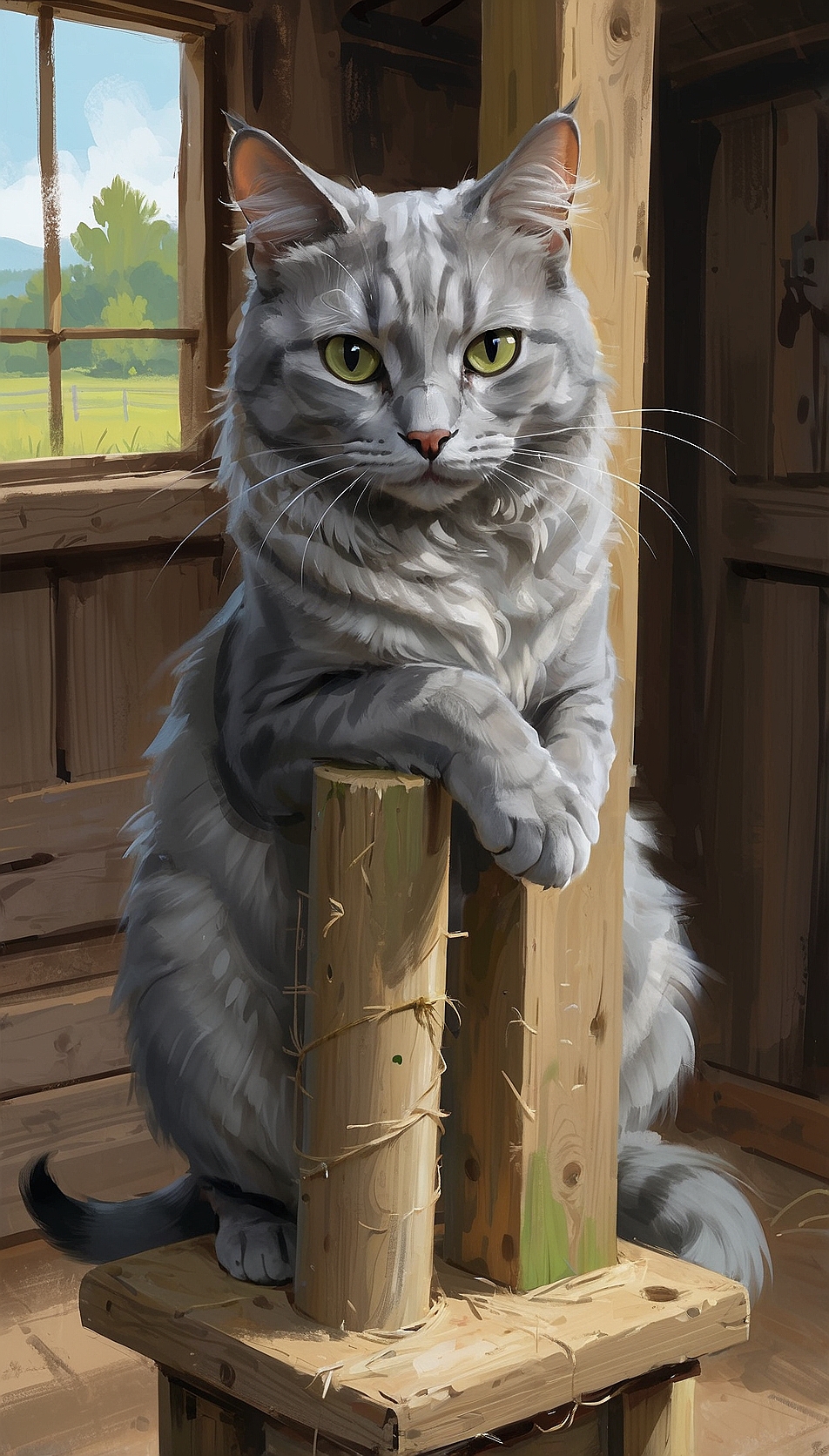 AlbedoBase XL a grey cat is scratching on a household scratchi 1(1)