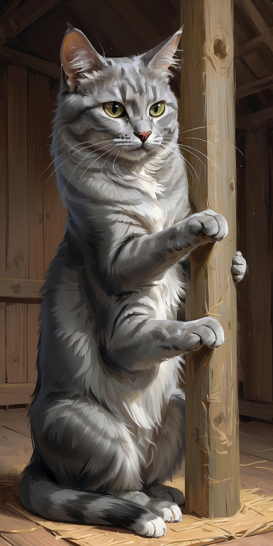 AlbedoBase XL a grey cat is scratching on a household scratchi 2