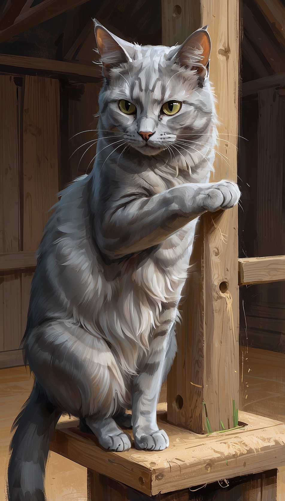 AlbedoBase XL a grey cat is scratching on a household scratchi 2(1)