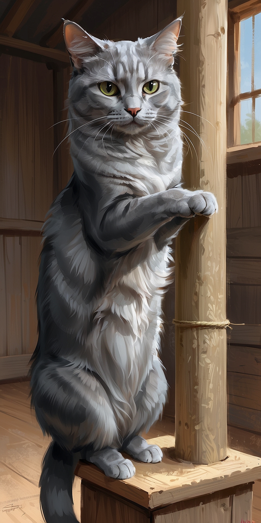 AlbedoBase XL a grey cat is scratching on a household scratchi 3