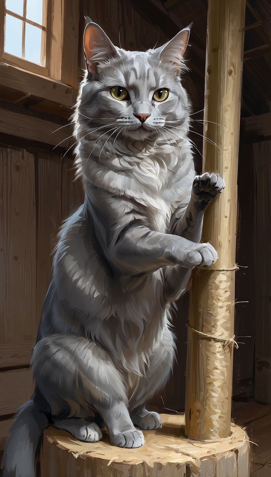 AlbedoBase XL a grey cat is scratching on a household scratchi 3(1)