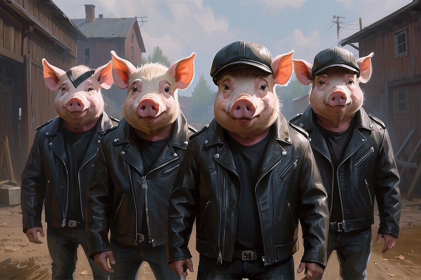 AlbedoBase XL three pigs wearing leather jackets and a leathe 5