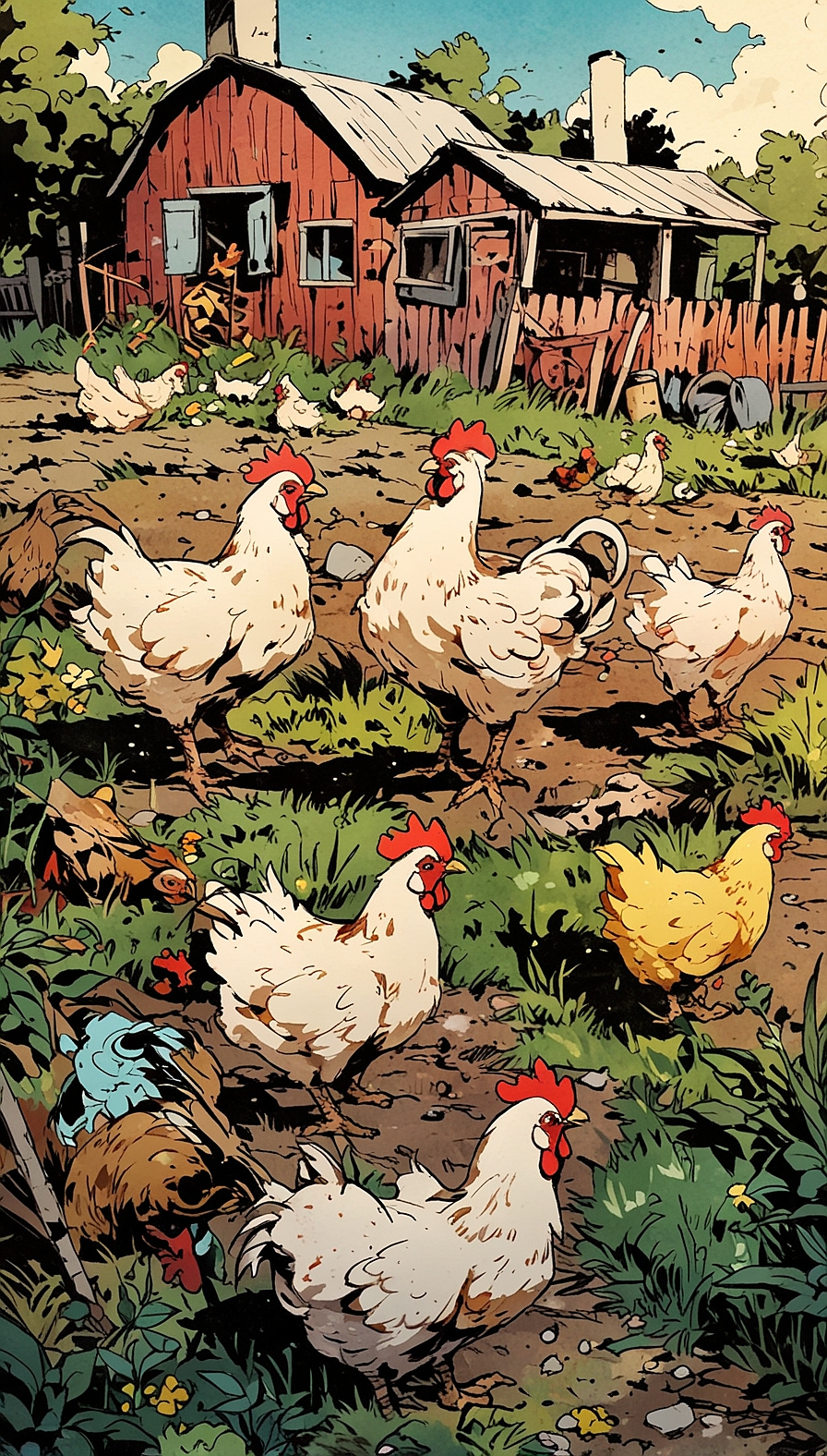 Leonardo Anime XL chickens on a farm 0
